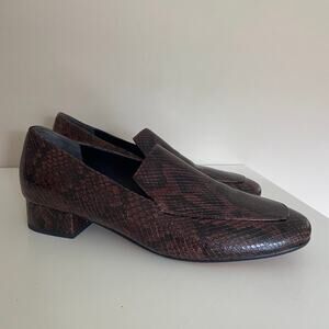 Vince Fauna Slip On Snakeskin Print Brown Leather Loafers Size 9.5